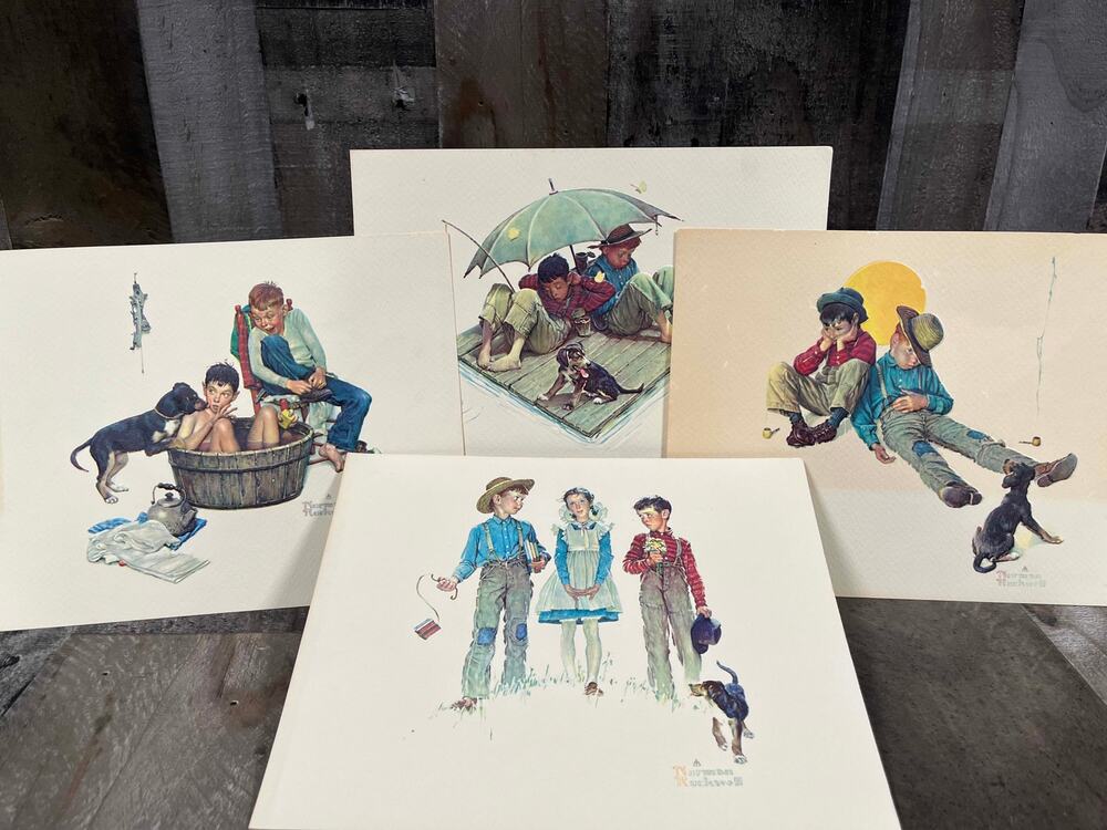 Set of 4 Norman Rockwell Embossed Lithographs